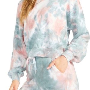 Soft tie-dye colors a comfy crewneck sweatshirt